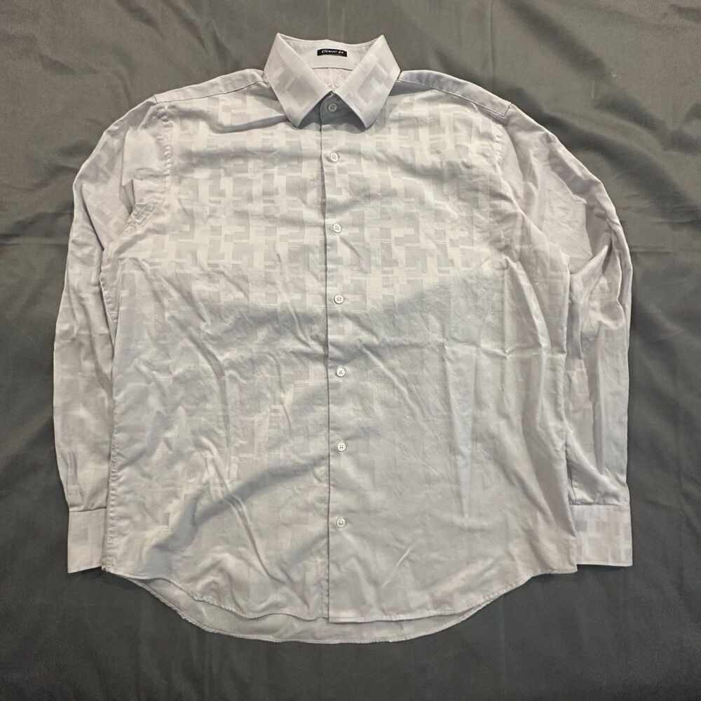 Bugatchi Uomo Shirt Mens Medium Classic Fit Geometric Long Sleeve Button Gray